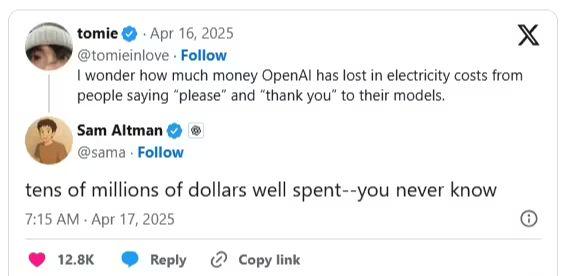 对 ChatGPT 说“谢谢”，竟给 OpenAI 带来“数千万美元”开销
